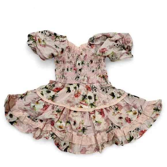 NWT Ivy City Co Mini Roselyn Pink Dress SIZE 12-18 mo Puff sleeve Cotton Linen - Picture 3 of 7